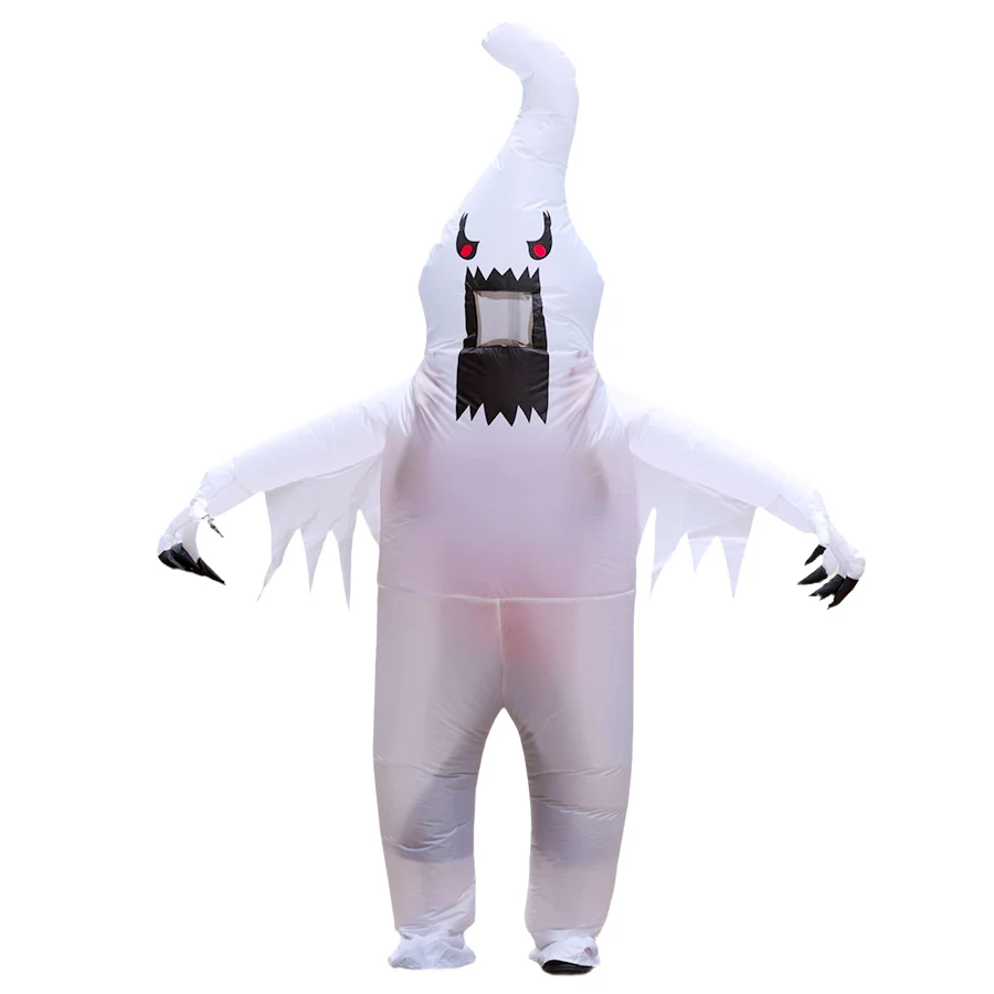 

Надувное платье-призрак для взрослых — ужасающий белый призрак, красные глаза и острые когти, подходит для розыгрышей на Хэллоуин.