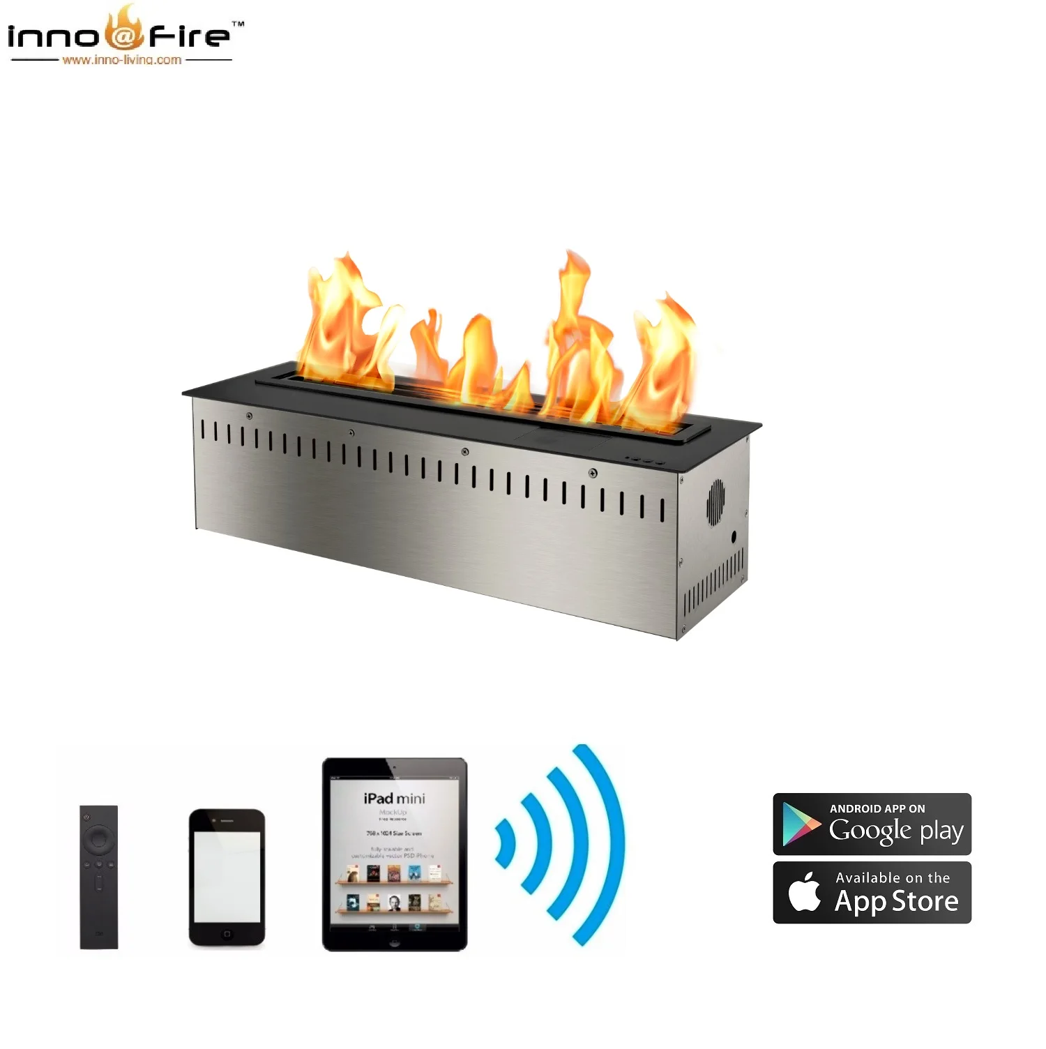 Ventless Linear Fireplace, 90cm Brushed #304 Stainless Steel Ethanol Fireplace Insert, Indoor Smart WiFi Bio Ethanol Fireplace