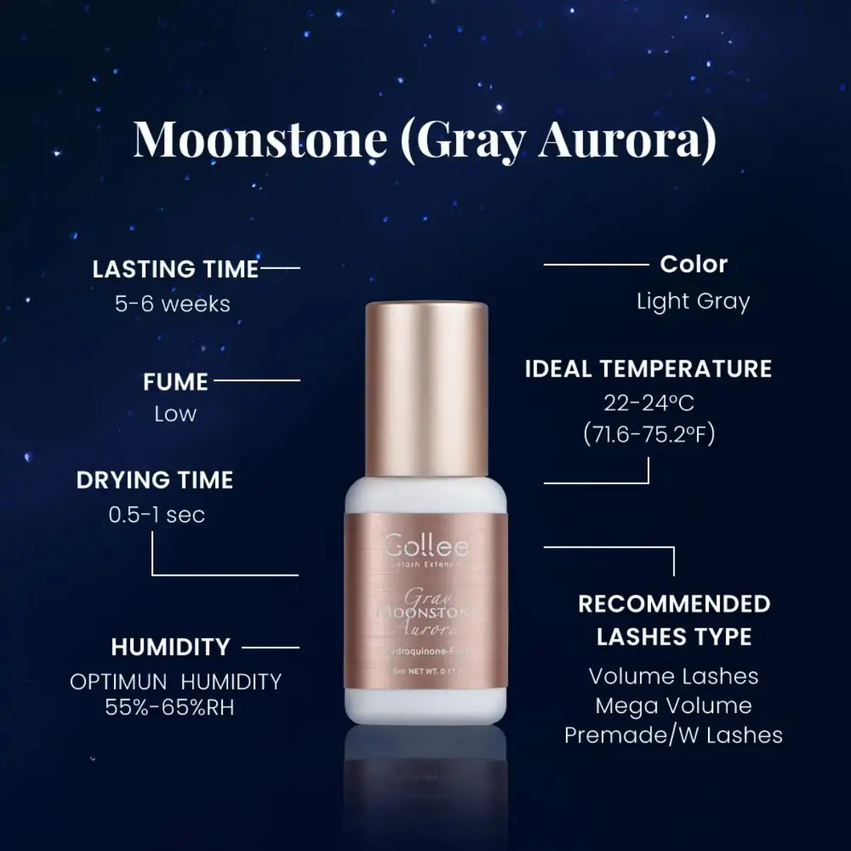 

Gollee 6-8 Weeks Long Lasting Lash Glue Strong Waterproof Sensitive Skin Friendly Vegan Non-Toxic Odorless High Humidity Eyelash