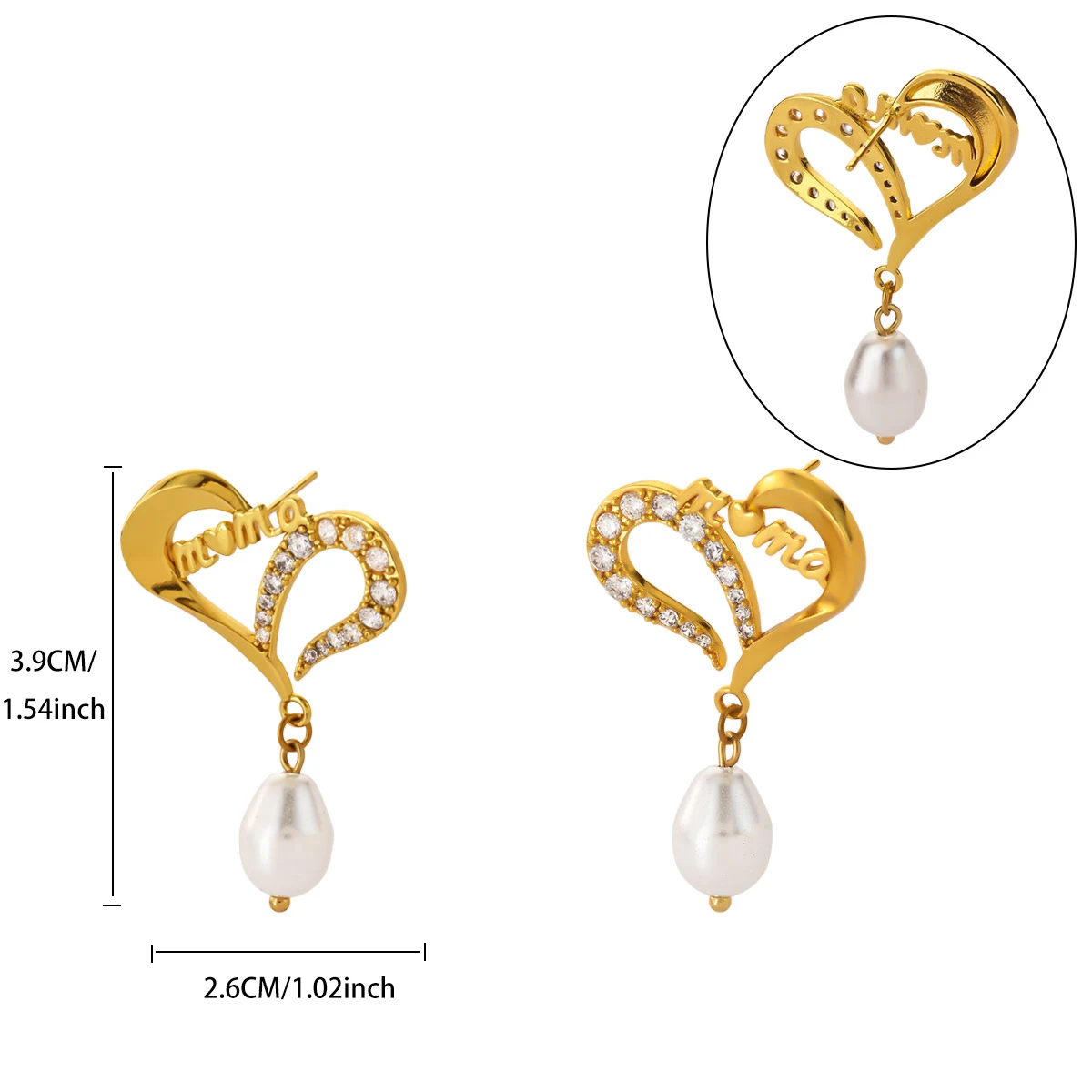 Elegante Ohrringe mit herzförmigen Tropfen aus Imitationsperlen, Damen, goldfarben, Kupfer, Zirkonia, hängende Ohrstecker, ästhetischer Schmuck, Geschenk für Mutter – Detail 8