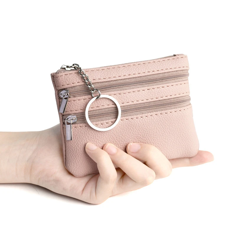 1 Stück, verschiedene Modelle, Damen-Geldbörse aus Leder, mit 3 Reißverschlüssen, Münztasche, Geldbörse, Schlüsselanhänger, Karten- und Bargeldhalter, Geldbörse für Kleingeld. – Detail 7