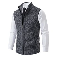 Suéter sin mangas de punto para hombre, cárdigan con cremallera, chaleco, chaqueta cálida informal sin mangas, abrigo ajustado con cuello levantado