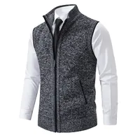 Men's Knitted Sleeveless Sweater Cardigan Zipper Sweater Vest Casual Sleeveless Warm Jacket Slim Fit Stand Collar Sweatercoat