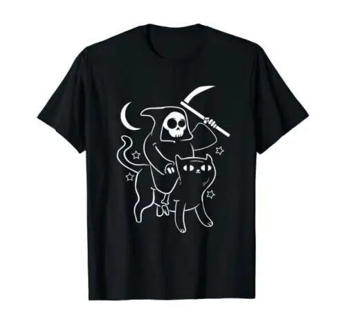 Grim Reaper Ride Satan Cat Demonic Evil Devil Occult Satanic T-Shirt S-4XL