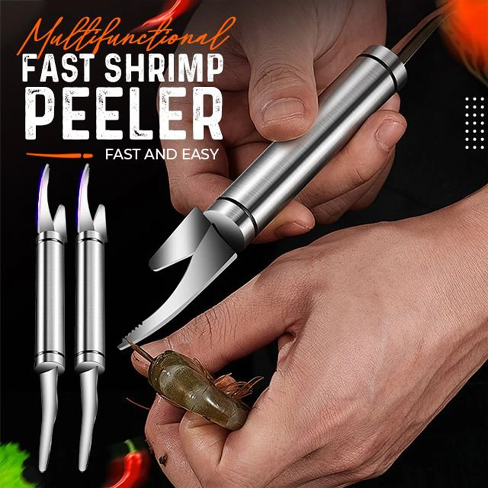 Peel Shrimp Tool 6-In-1 Multi Functional Stainless Steel Shrimp Peeler Shrimp Line Cutting Scraping Digging Fish Scale Knife