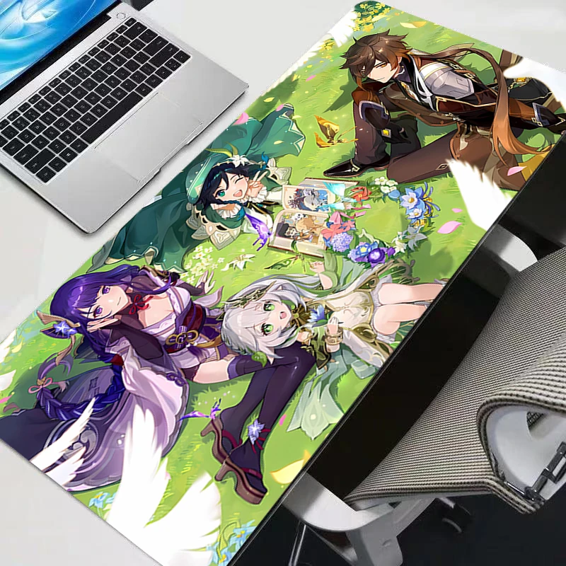 

Rubber PC Mousepad Gamer Gaming Edge White G-genshin Impact Raiden Shogun Mouse Pad Desk Keyboard Mat Office Computer Laptop Mat
