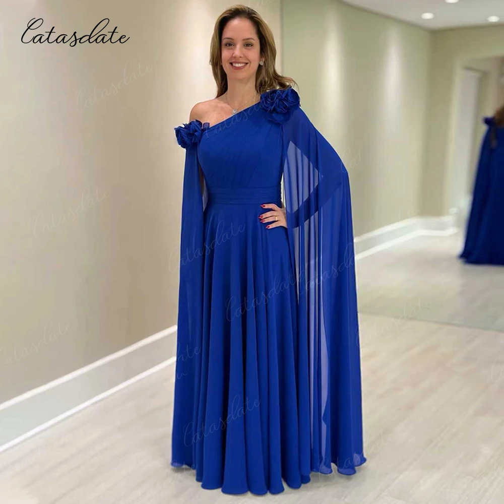 Catasdate Chiffon mit 3D-Blumen, einschulterig, A-Linie, formelles Abendkleid, bodenlang, für Damen, individuell gestaltet