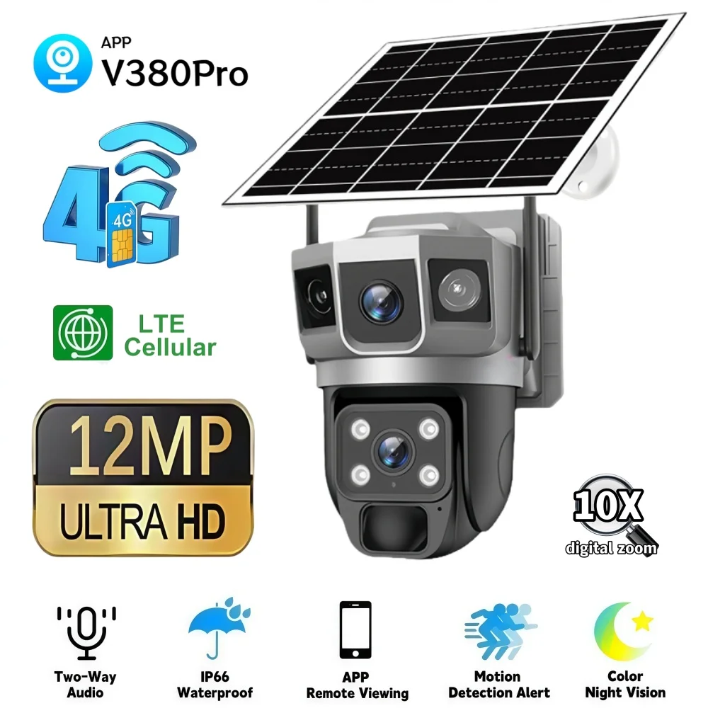 

Уличная 4G IP-камера видеонаблюдения на солнечной энергии, 12 МП HD, с 3 экранами, PIR-датчиком, автоматическим отслеживанием, для умного дома