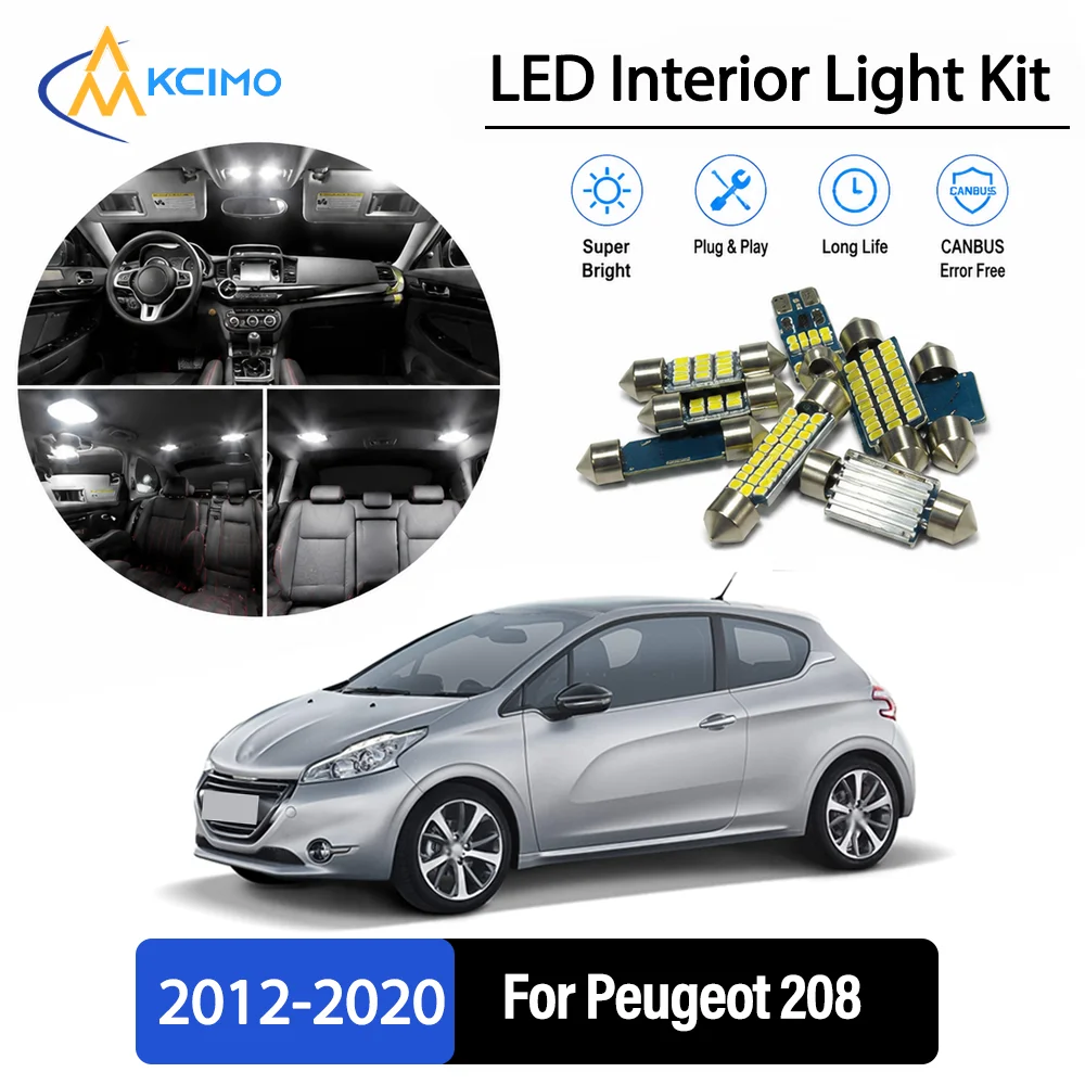 For Peugeot 208 2012-2020 2013 2014 Premium No-Wire Continuous Glow Auto Interior LED Bulb Remodel Set Cabin Refit Lamps