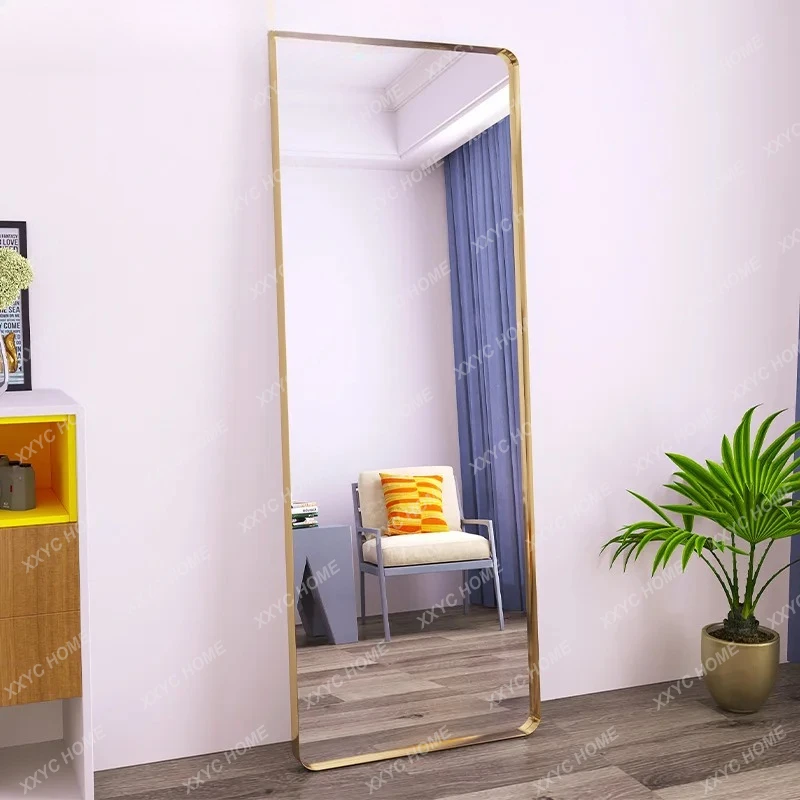 light luxury clothing store fitting mirror, stainless steel floor mirror, full-length mirror, ultra-white slimming wall mirror