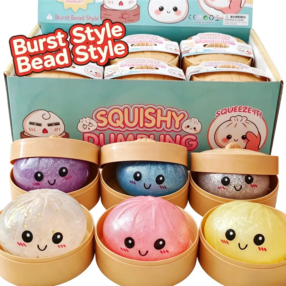 Hot Glitter Dumpling Squishy with Box  Funny Dumpling Twist Toy Stress Relief For Daily Use For Adults Kids