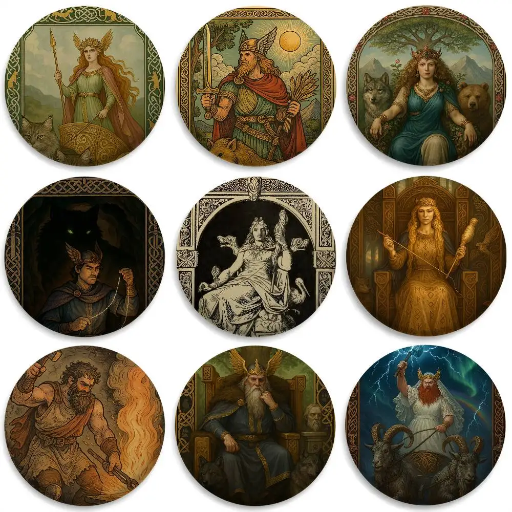 

Retro Nordic Mythology Badges Round Exquisite Badge Brooches Creative Pins For Clothes Hat Backpack Gift Accessories