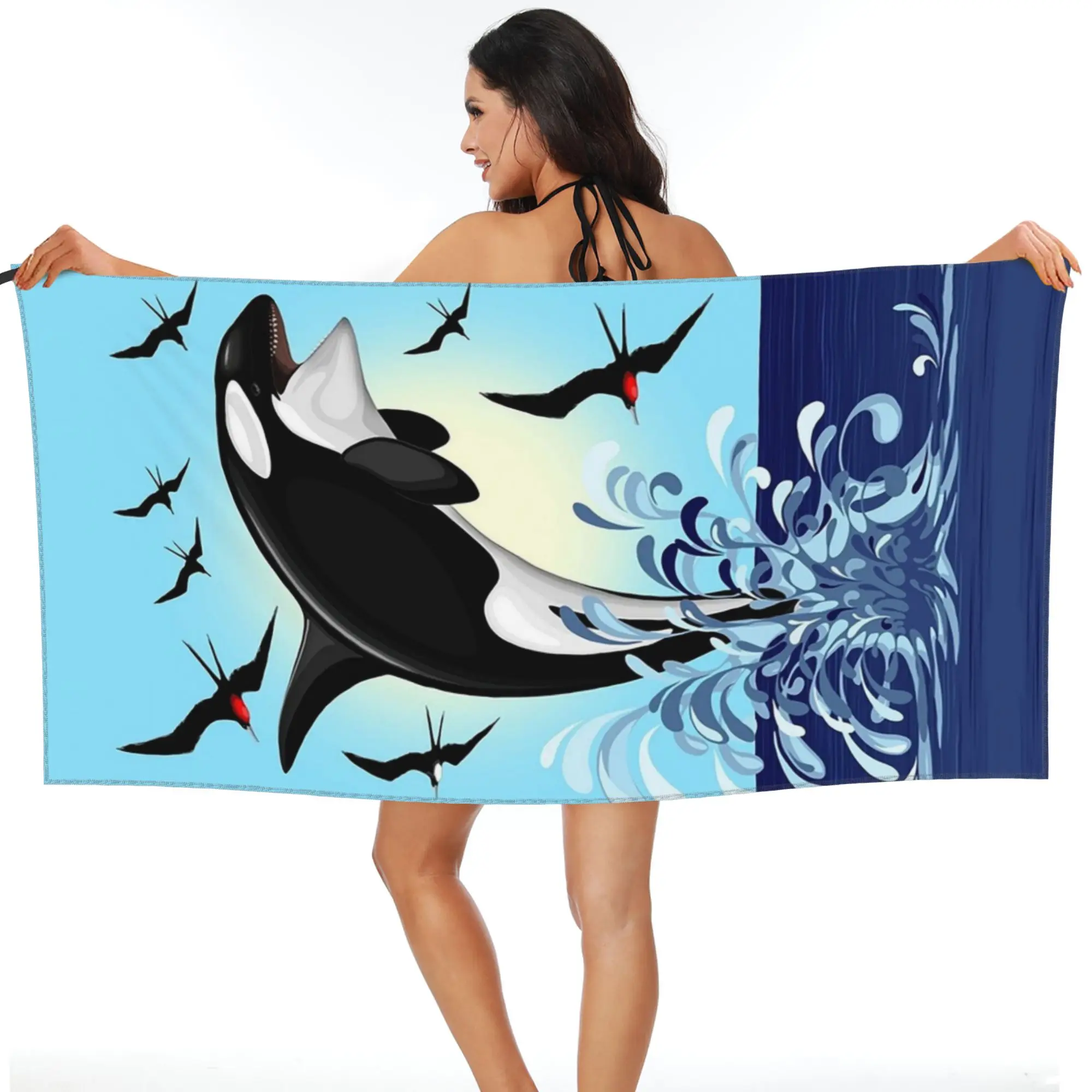 Orca Killer Whale jumping out the Ocean Beach Towel Soft Microfiber Quick Dry Absorbent Quick Towels For Mountain Climbing
