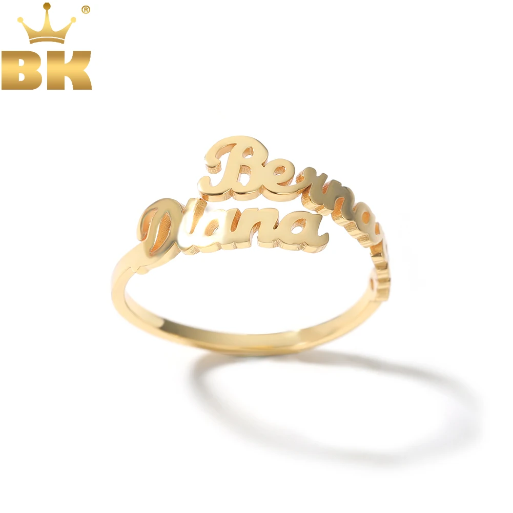 

Кольцо THE BLING KING с двойным именем на заказ, регулируемое кольцо с буквами и сердцем, лучший подарок, ювелирные изделия из стерлингового серебра 925 пробы