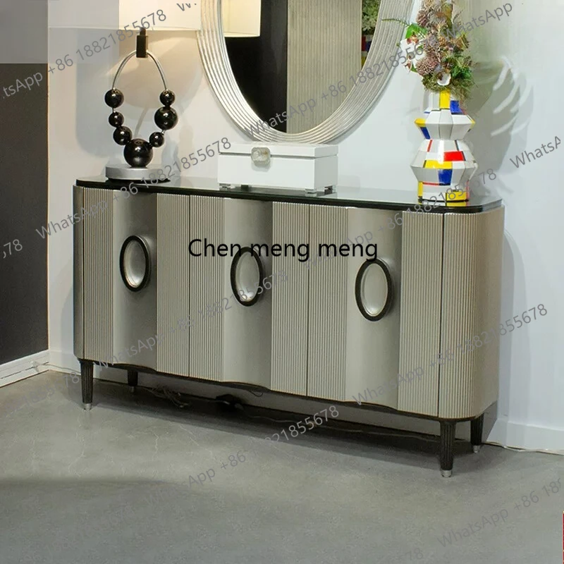 

light luxury dining side cabinet, living room floor decoration locker, modern villa solid wood carving storage entrance cabinet