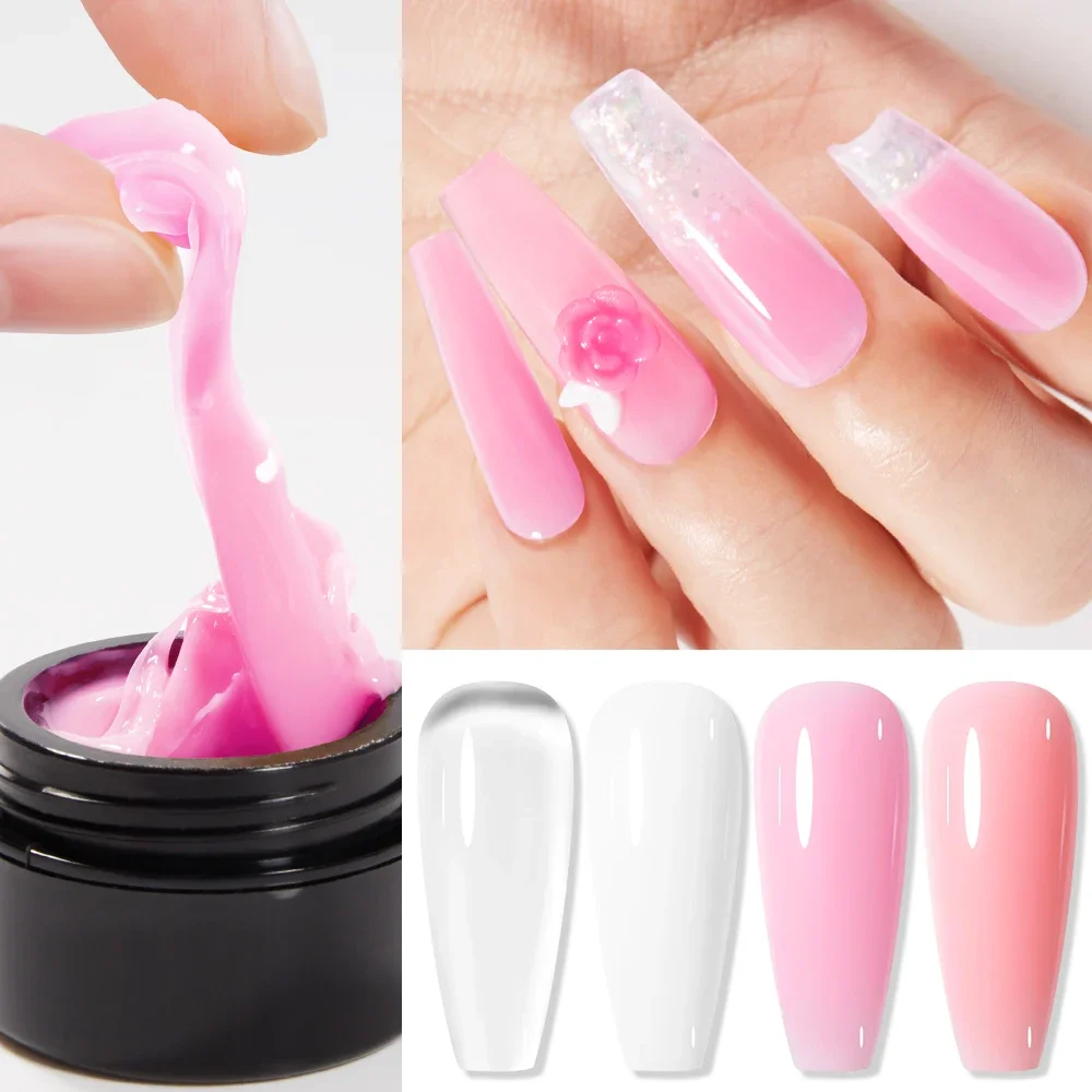 BOZLIN 15g  Non Stick Hand Solid Extension Nail Gel For Summer Nails DIY Nude Pink White Extension Gel Nail Art Shaping