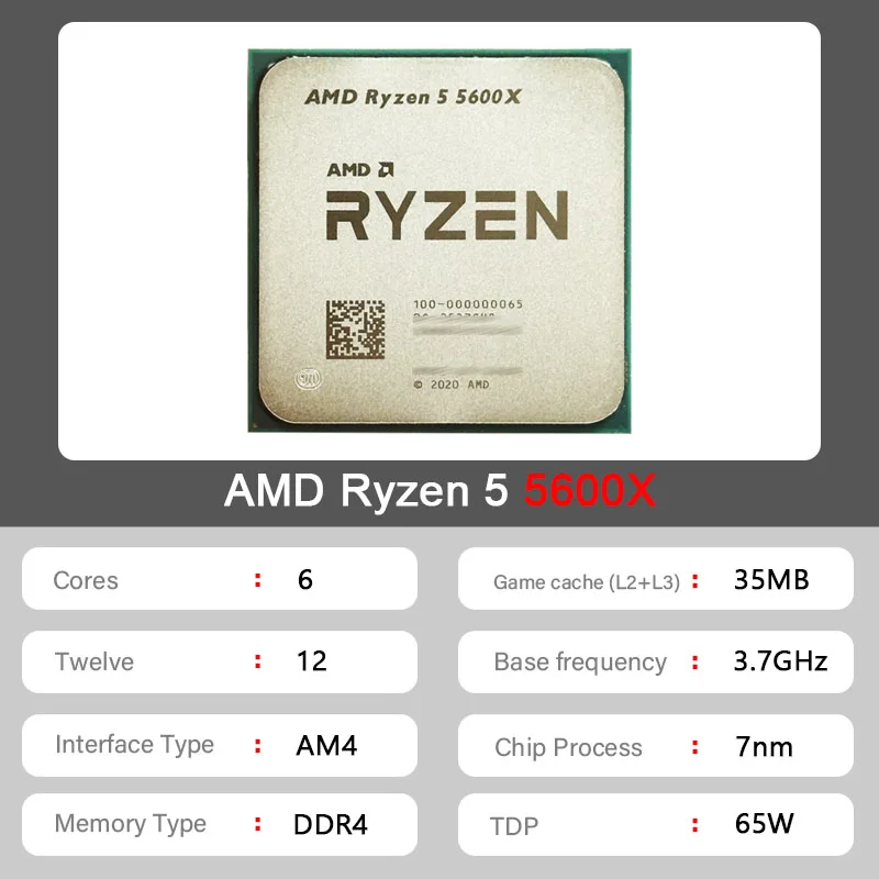 AMD R5 5600X New Ryzen 5 5600X 3.7 GHz 6-Core 12-Thread CPU 7NM