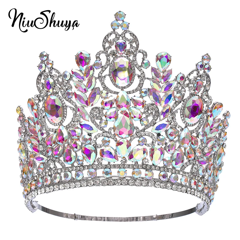 

NiuShuya Luxurious Miss Pageant Tall Tiara Large Hair Crown Rhinestone Crystal Diadem Wedding Bridal Party Costumes Headpiece