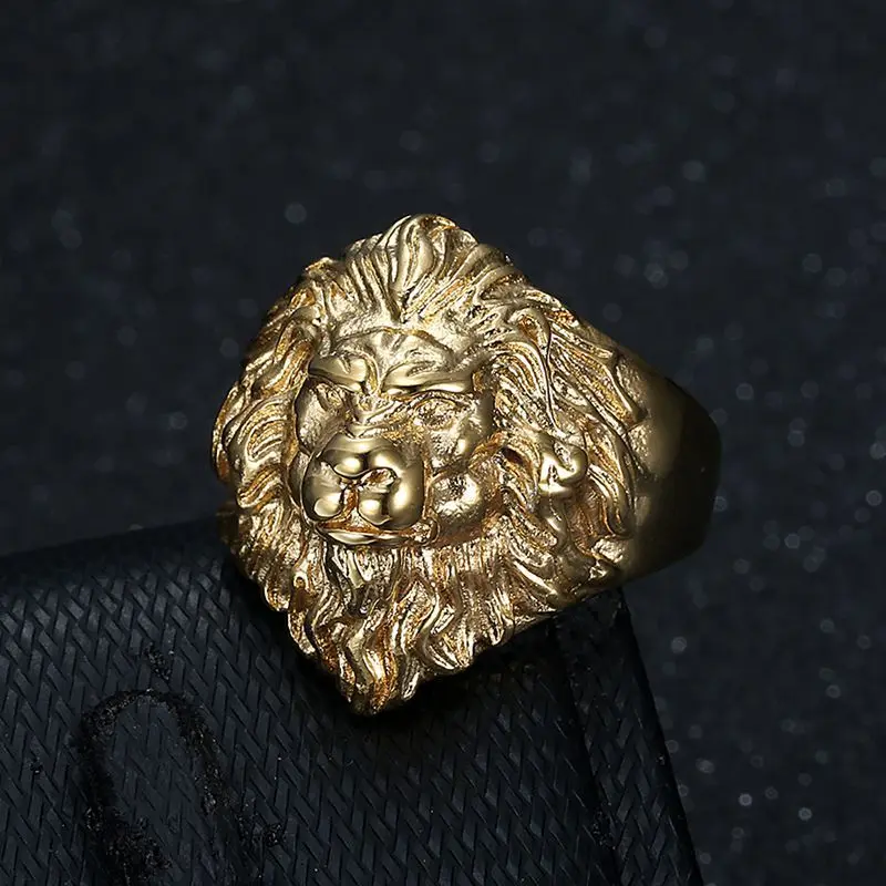 HIP Hop Bling Gold Color Stainless Steel Animal Male Lion Finger Rings for Men Rapper Jewelry Size 7-13 Drop Shipping