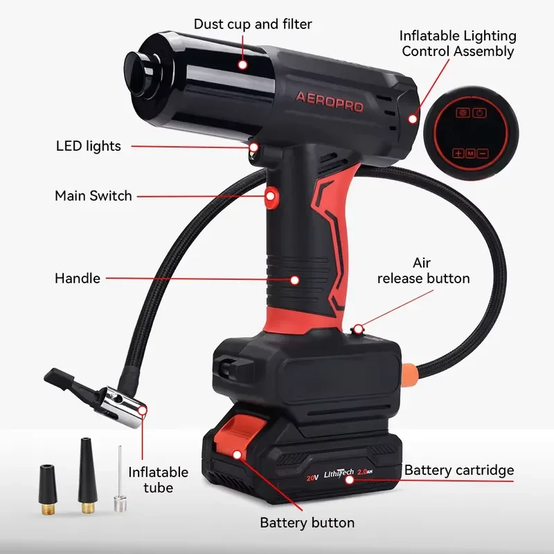 A703 20V Max Cordless 5 in 1 Portable Car Vacuum Cleaner and Tire Inflator Auto Vacuum with Digital Tire Pressure