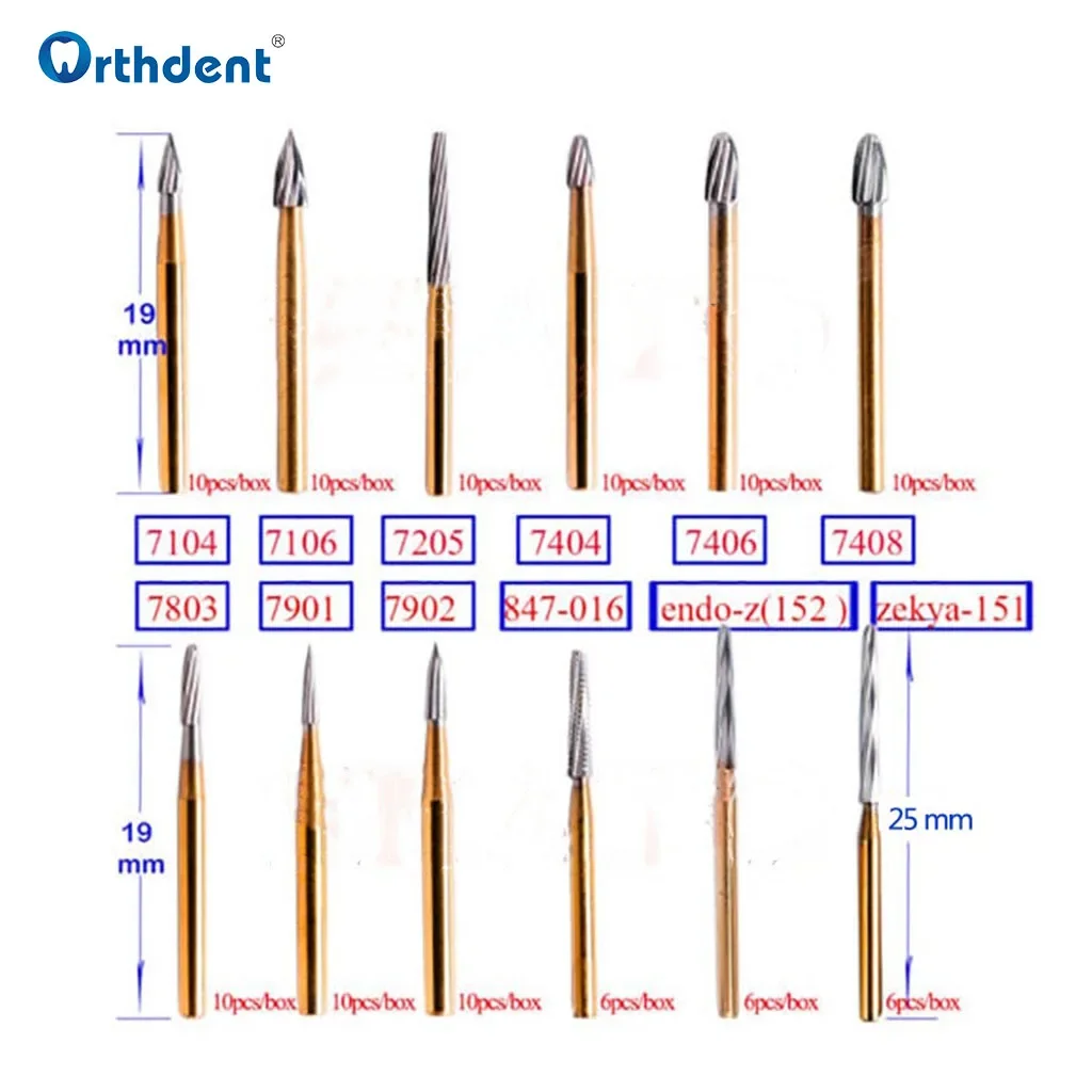 1 Box Dental Burs Trimming Finishing Drill Titanium Carbide Tungsten Plated High Speed FG 7901/7803/7104/7404 Dentistry Lab Tool