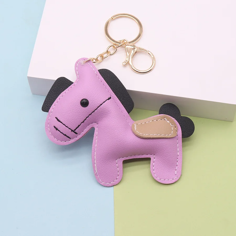Cute Horse Charms Keychain Cartoon Leather Animal Bag Pendant Keyring for Men Women Decoration Gift