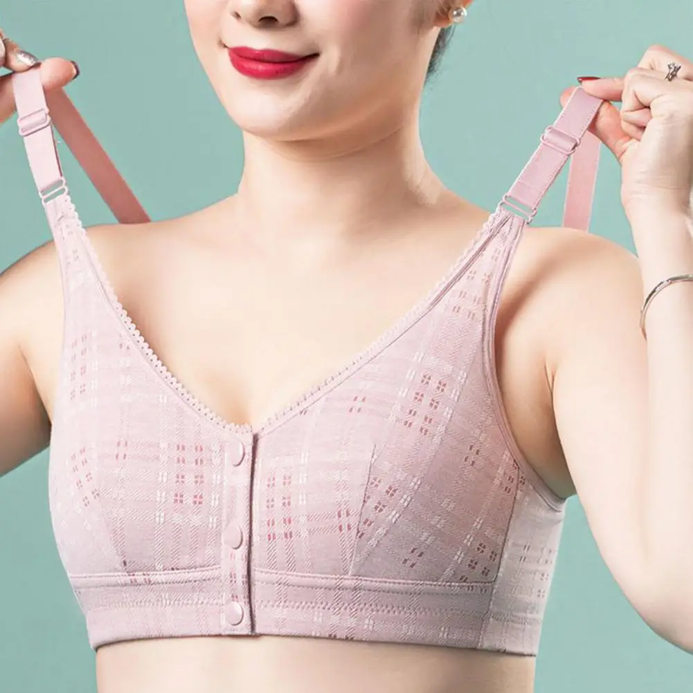 

Women Cotton Bralette Front Closure No Underwire Wide Straps Summer Stretchy Thin Breathable Push Up Full Coverage Wireless Bra