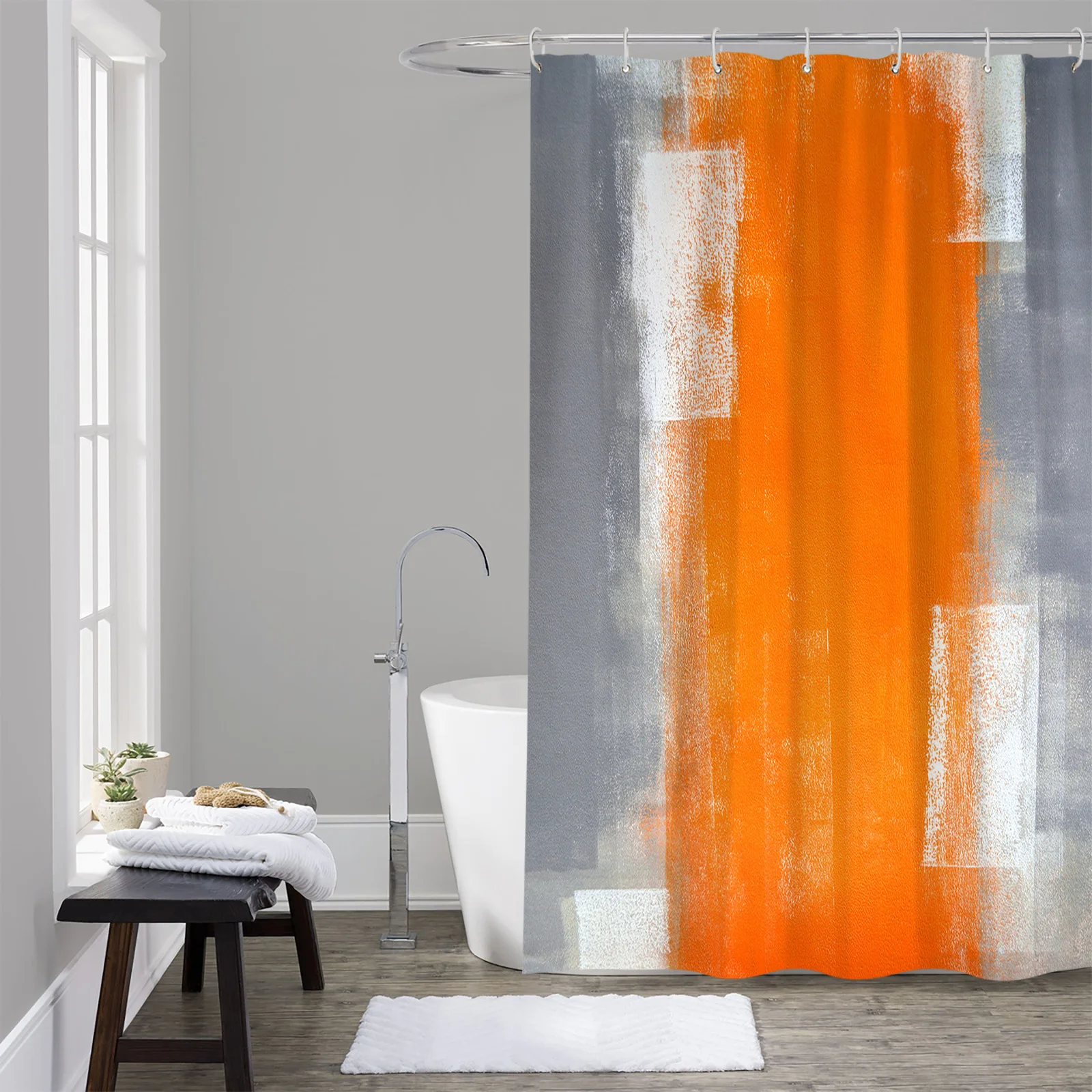 Orange Gray Abstract Texture Shower Curtain Home Bath Decorative Waterproof Polyester Fabric Bathroom Curtain