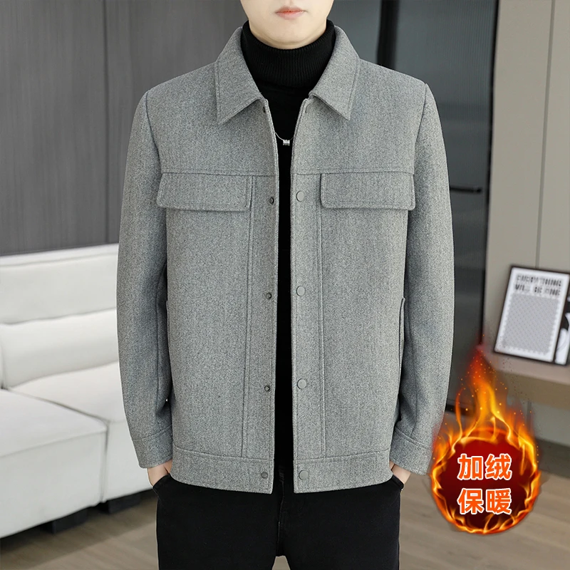 

Высококачественная зимняя шерстяная куртка для мужчин, приталенная повседневная деловая короткая ветровка, толстое теплое бархатное полушерстяное пальто