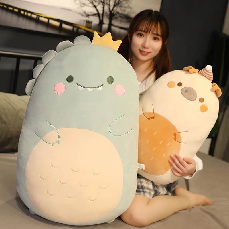 Cute Gift Elastic Animal Toys Plush Stuffed Bear Penguin Dinosaur Pig Huggable Plushie Pillow Doll Friend with Zipper 45/60/80cm