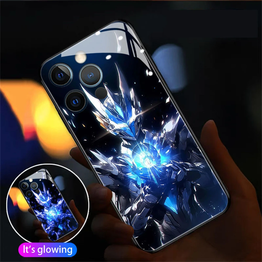 Winter Snow Mech Warrior Design Smart LED Light Glow Tempered Glass Phone Case For Samsung S26 S25 S24 S23 S22 S21 Plus Ultra