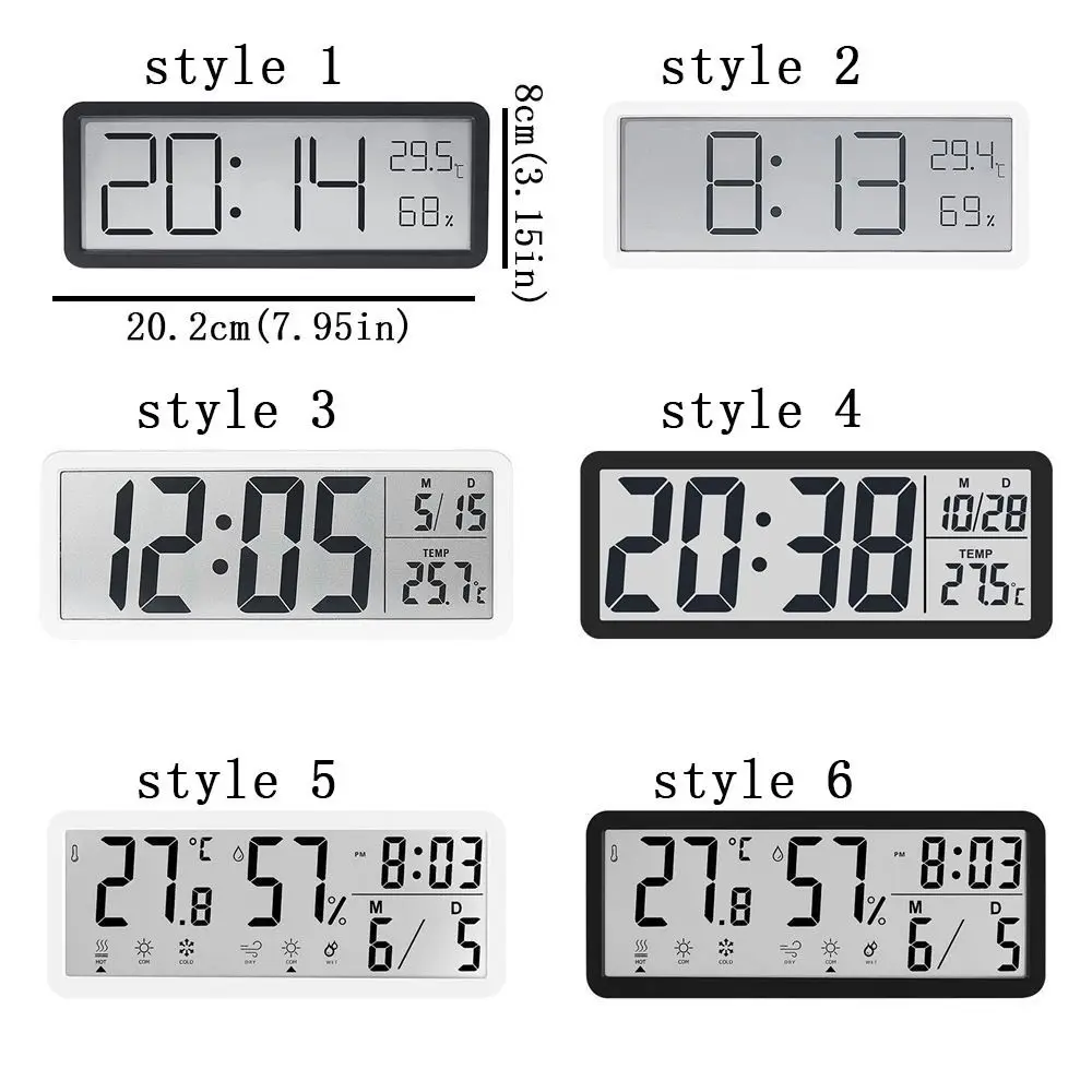 Large Screen LCD Digital Wall Clock Humidity Temperature Electronic Clock 12/24H Format Date Week Display Desktop Clock Bedroom