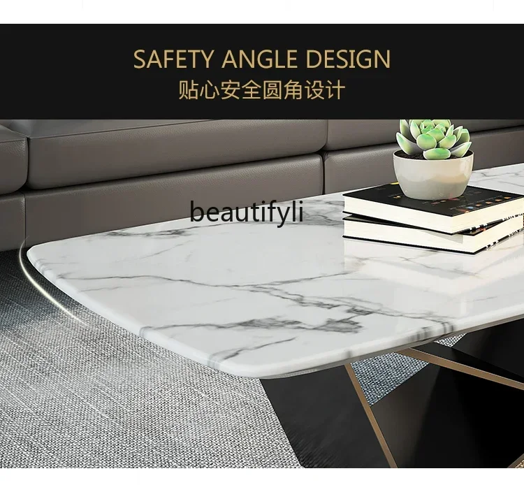 Mesa de centro nórdica, mesa de té sencilla, sala de estar, mesa de centro de mármol rectangular moderna H