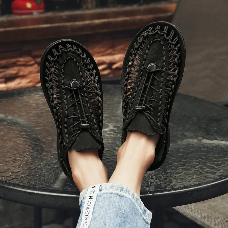 Summer Comfortable mens textile knitting upper eva footbed dress Beach Water Shoes, updatest newest fashionable 2022 japanese