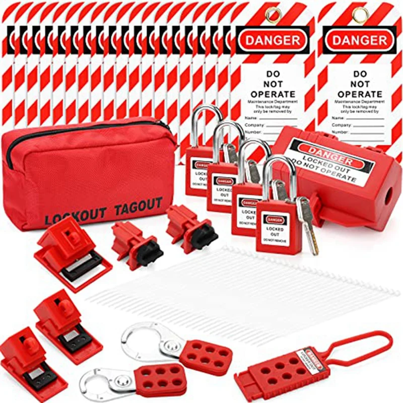 Electrical Lockout Tag Kit Hasp Set Clamp And Universal Multi-Pole Circuit Breaker Lockout