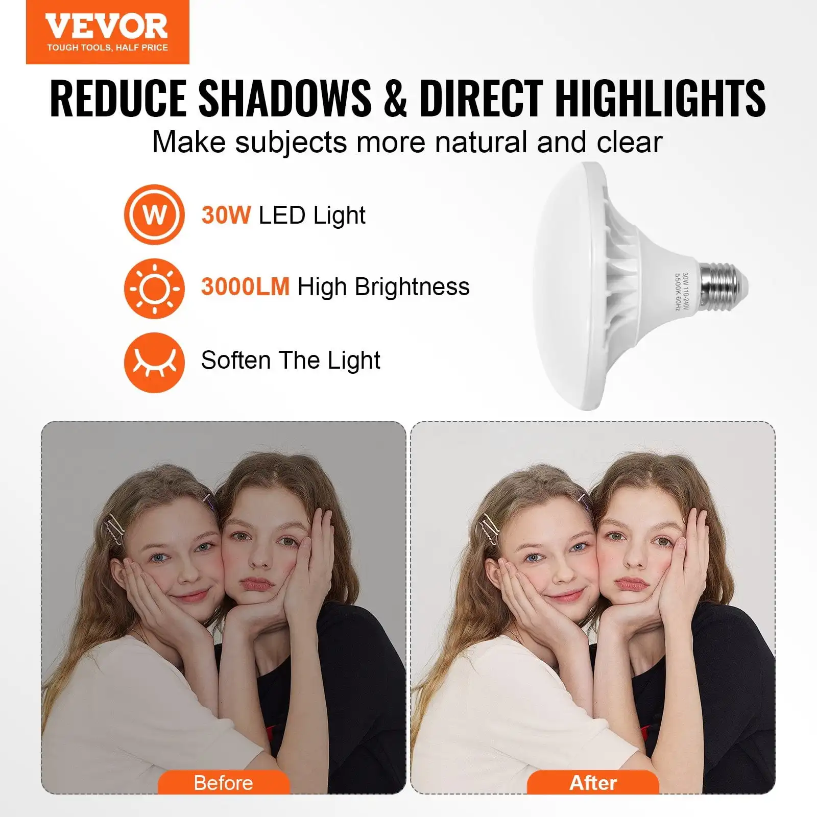 

Softbox Lighting Kit 24 in x 24 in 30W 5500K LED Bulbs Adjustable Stand