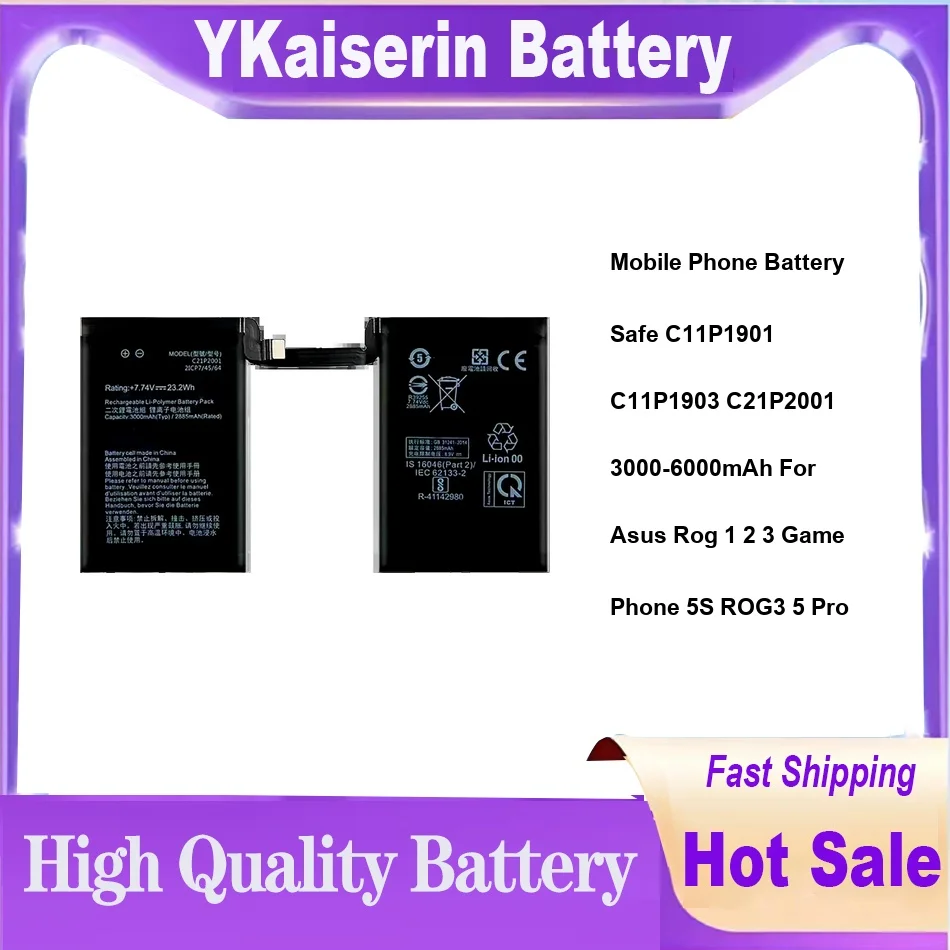 Mobile Phone Battery Safe C11P1901 C11P1903 C21P2001 3000-6000mAh For Asus Rog 1 2 3 Game Phone 5S ROG3 5 Pro