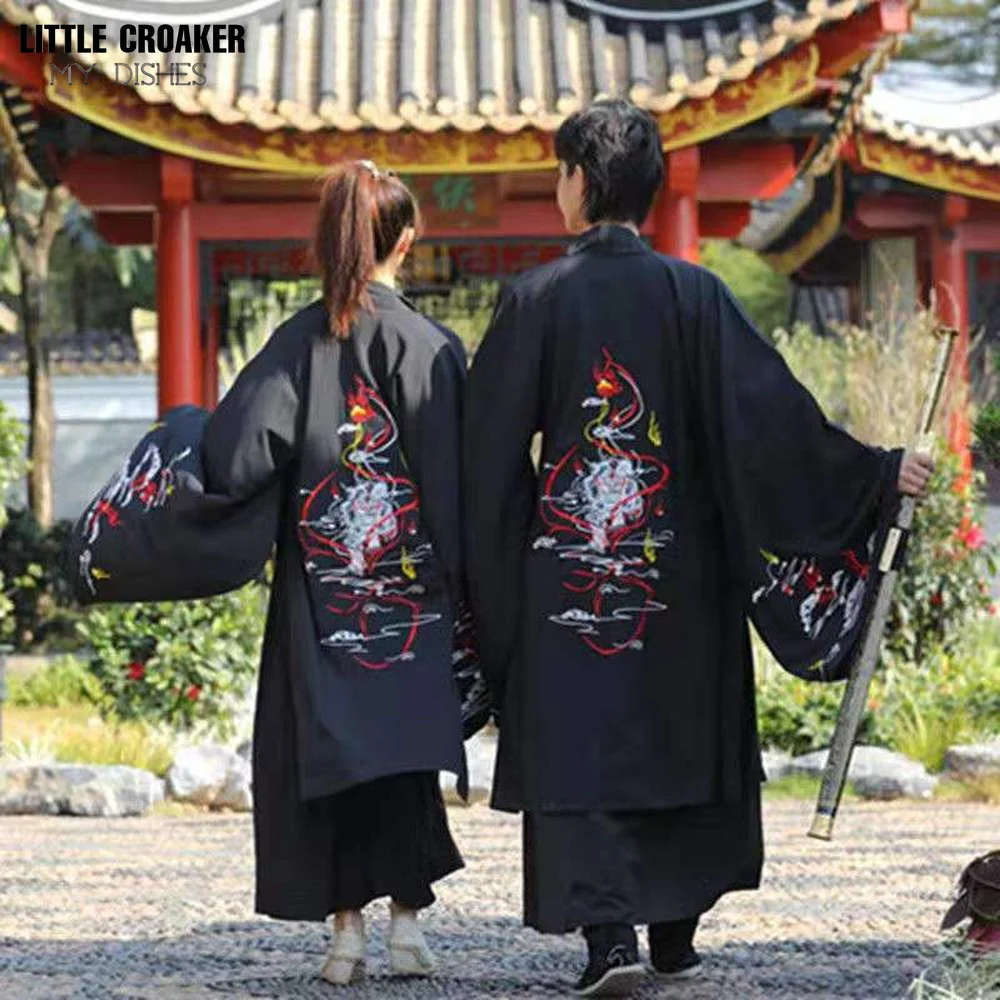 Hanfu Men&Women Chinese Traditional Embroidery Black Hanfu Adult Couples Halloween Cosplay Costume Fancy Dress Plus Size 4XL