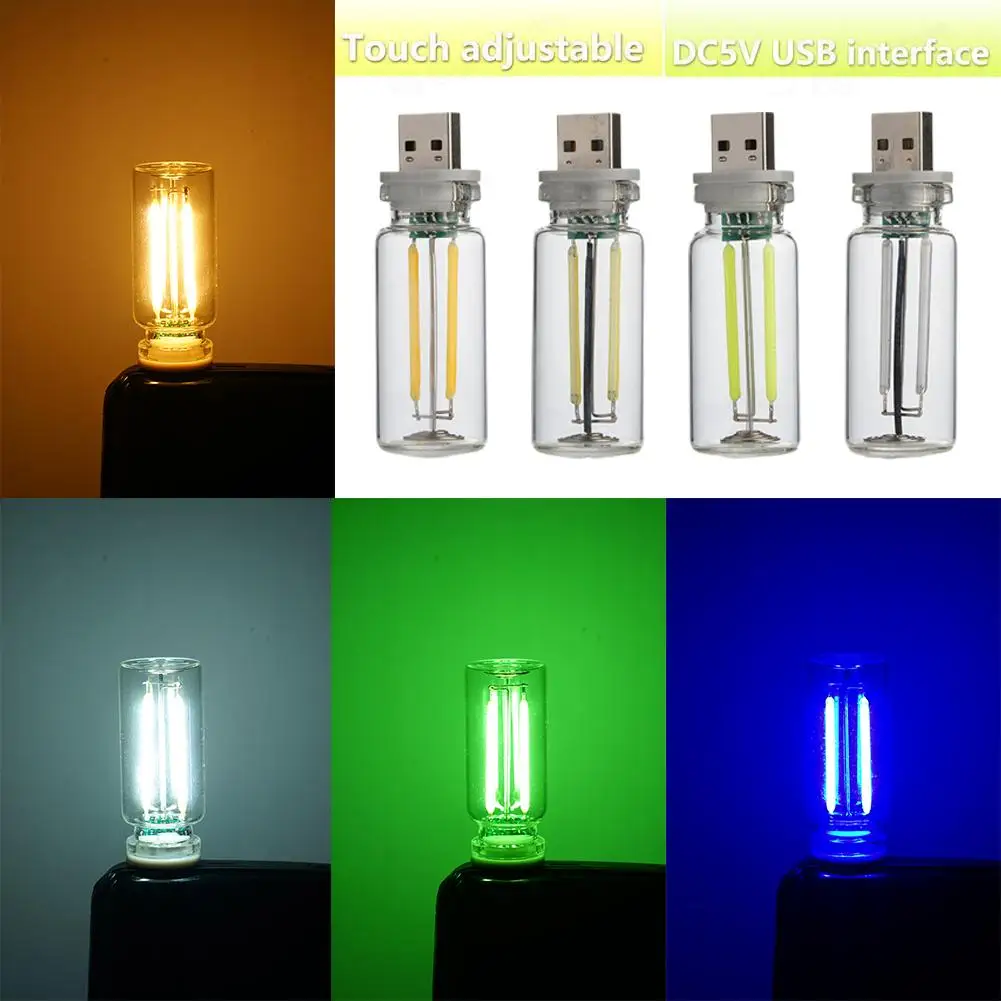 5V Night Light LED Filament Lamp Glass Bottle Bottom Lamp Lamps Touch Portable Atmosphere Switch USB Decorative V0D4