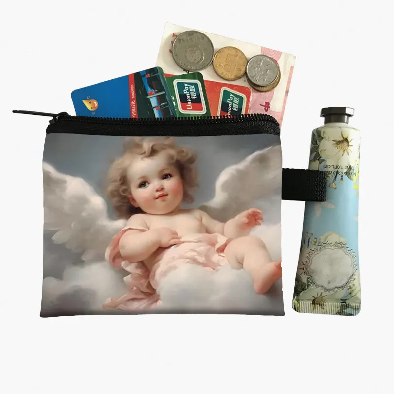 Vintage Religion Jesus Virgin Mary Coin Purse Cupid Angel Money Bags Zipper Mini Handbag Card Keychain Holder Bags Gift