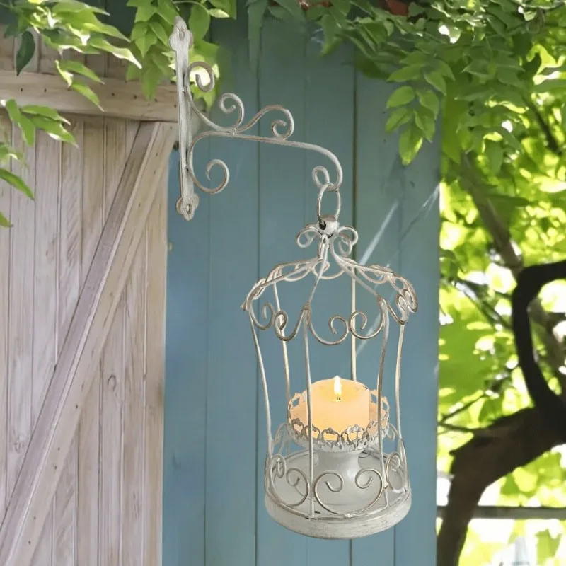 French Vintage Wrought Iron Lantern Candlestick Wall Decoration Gold Polished Old Craft Ornament Ornaments Gift  Candlesticks