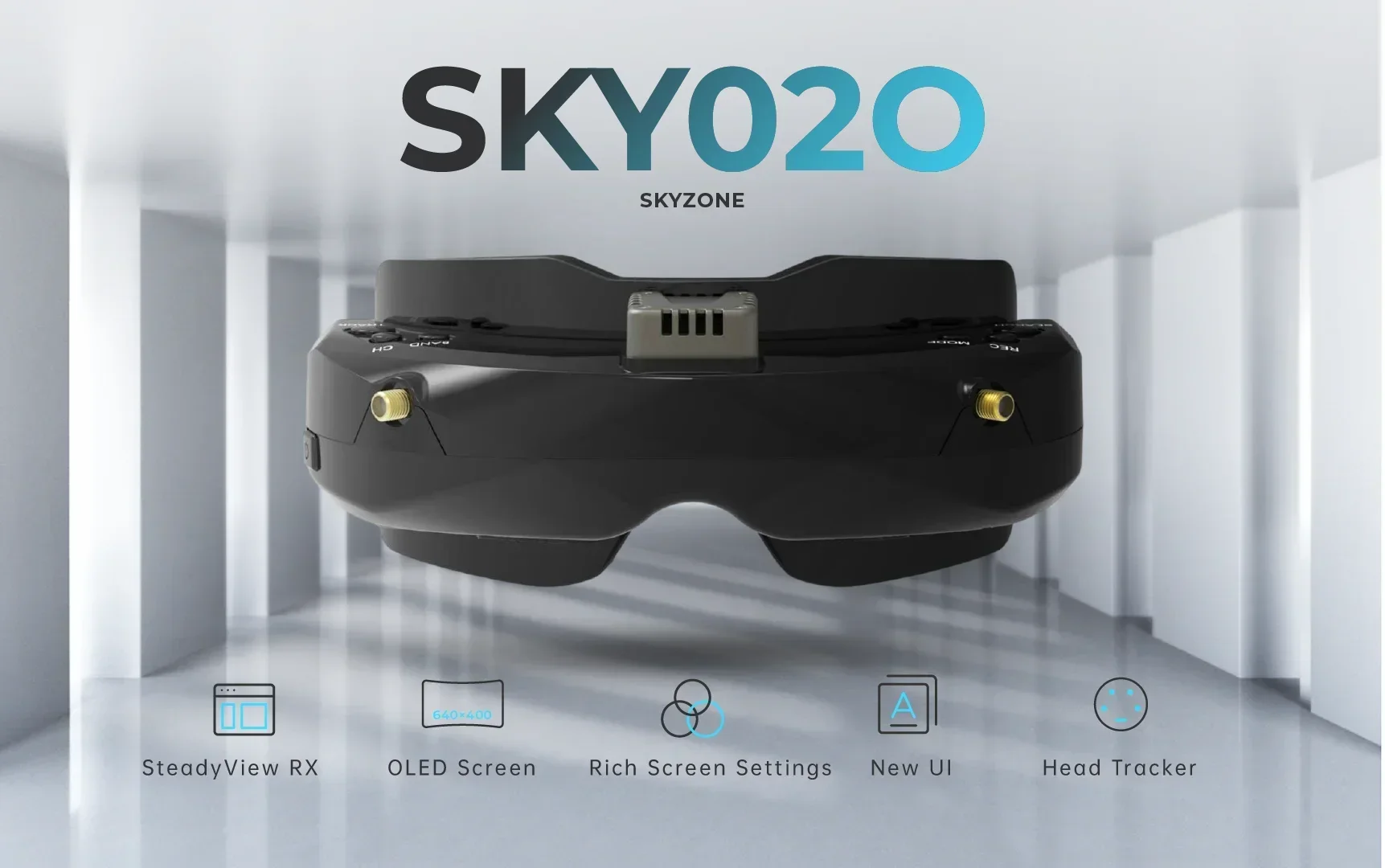 SKYZONE SKY02O Gafas FPV 600x400 OLED 5,8 Ghz SteadyView Diversity RX Seguimiento de cabeza y ventilador Cámara frontal DVR para RC Racing d