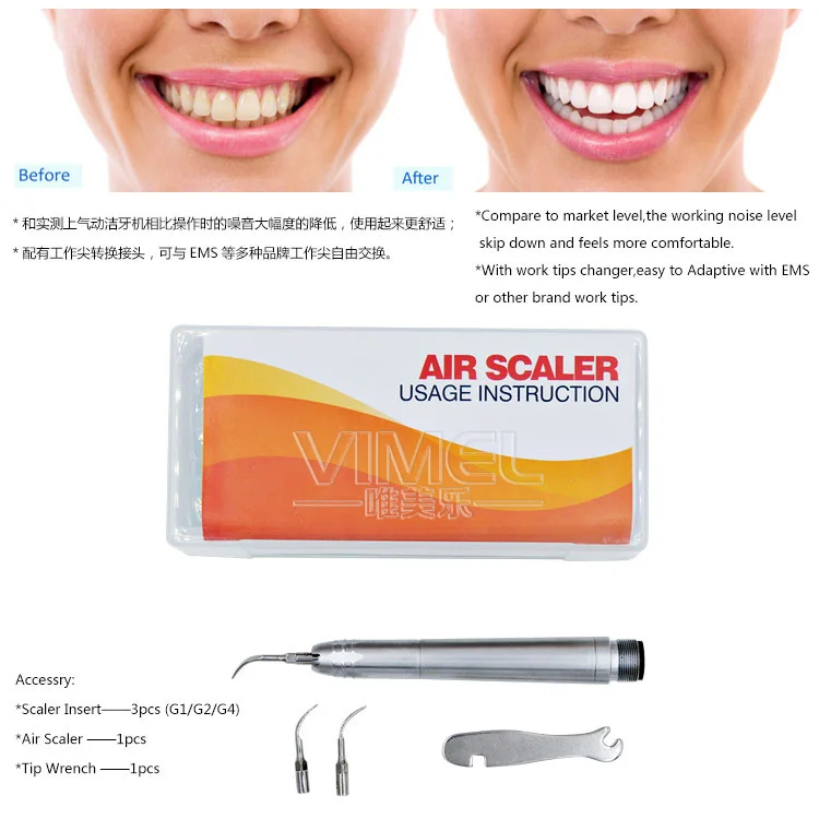 

Dental Equipments Ultrasonic Air Scaler 2/4 Holes dental Scaler Handpiece With 3 Tips