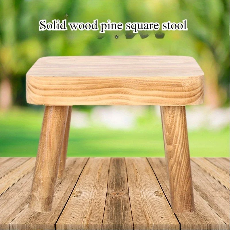 Pine solid wood stool removable portable household solid wood Mazar small bench small stool square stool