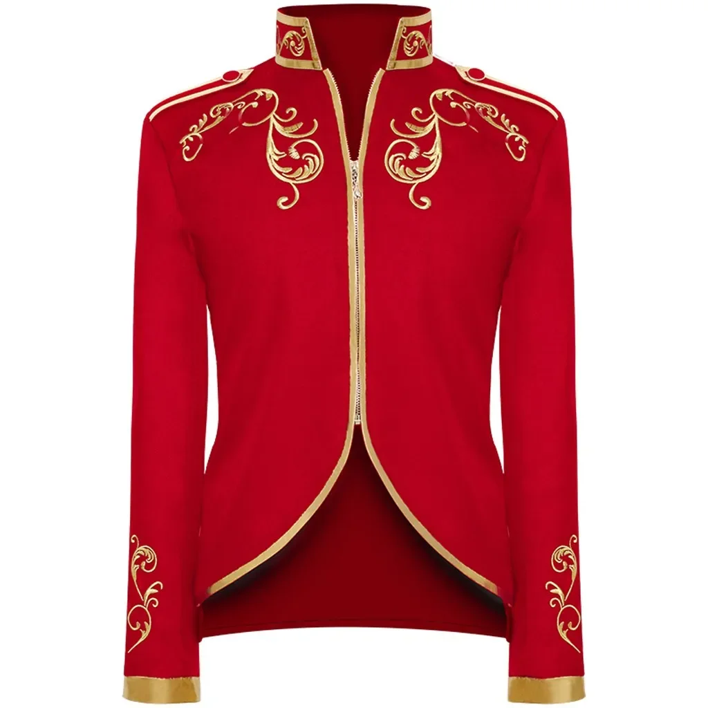 Medieval Cosplay Golden Embroidery King Prince Renaissance Halloween Costumes Jacket Outwear Top Suit Red Black Blue White