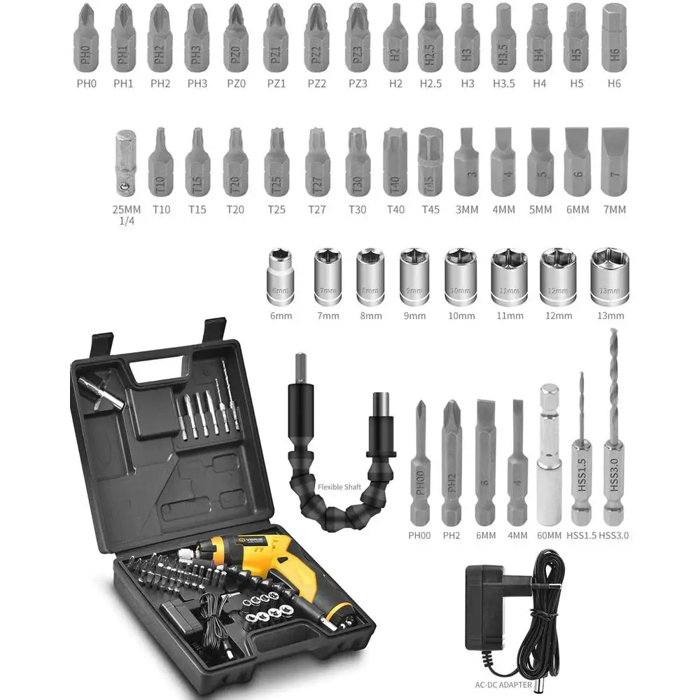 Cordless Electric Screwdriver Set with 45 Accessories 7 Torque Settings Battery Indicator Drill Driver Furniture Assembly