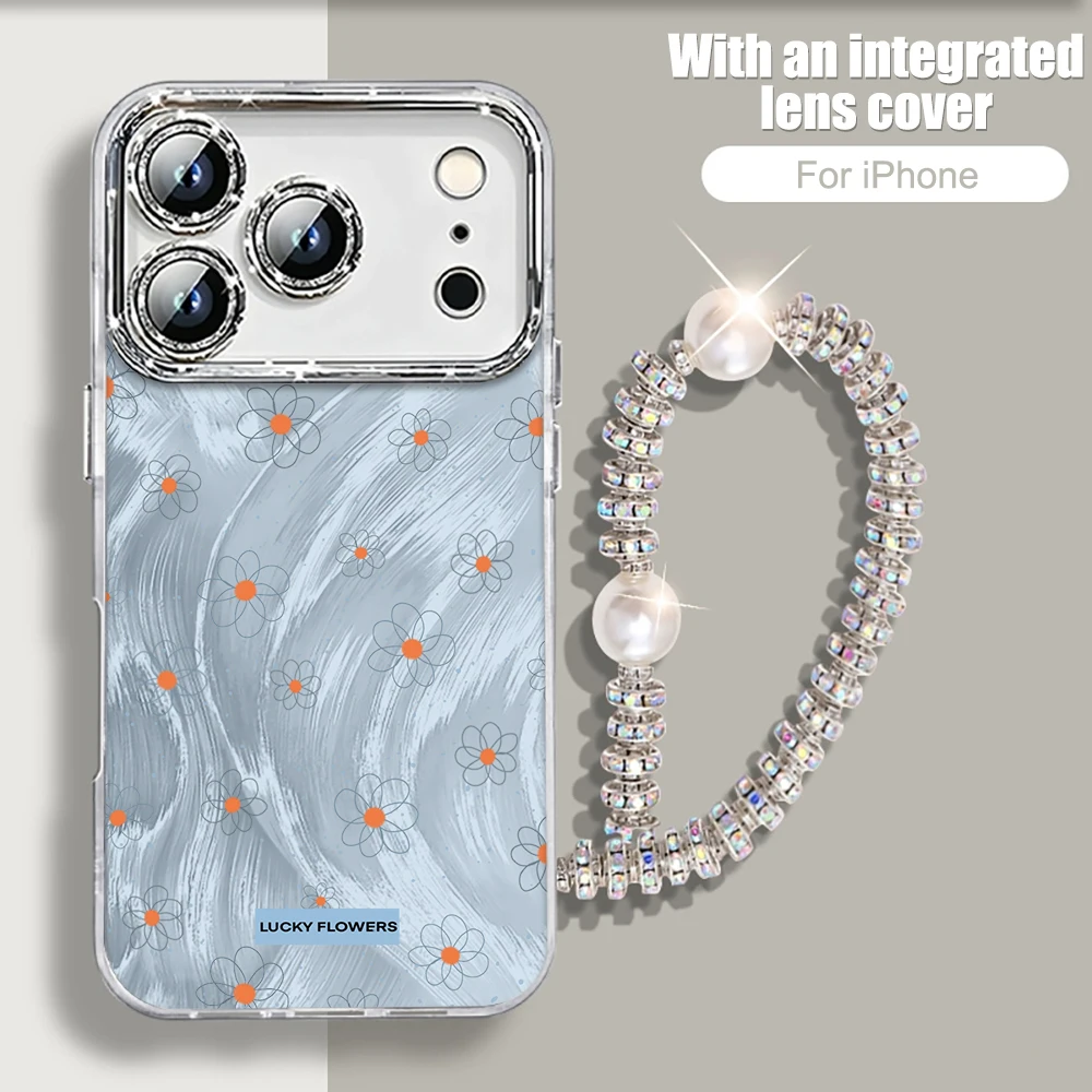 Coque de téléphone transparente à motif marguerite bleue pour iPhone 17 11 12 13 15 16 14 Pro Max 17Air X XR XS 16 15 8 7 14 Plus, avec revêtement électrolytique