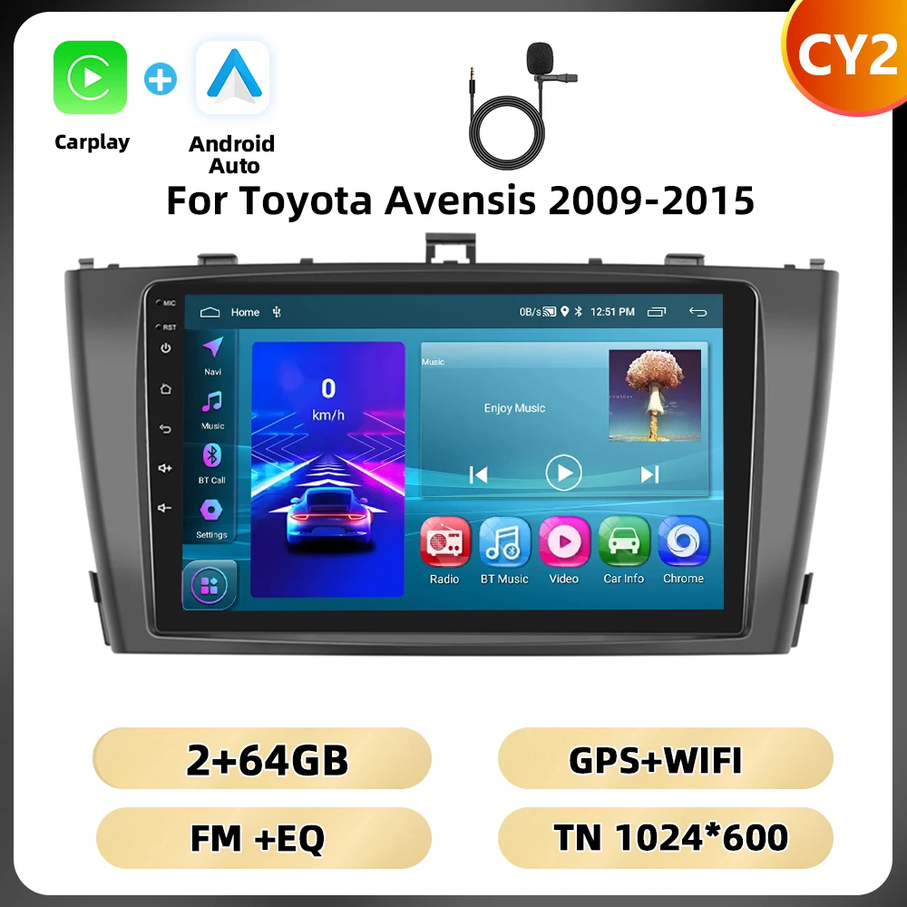 Podofo 2din 8Core Autoradio Voor Toyota Avensis 2009-2015 Multimediaspeler Carplay Android Auto Gps Navigatie Dsp 9 ''Auto Audio