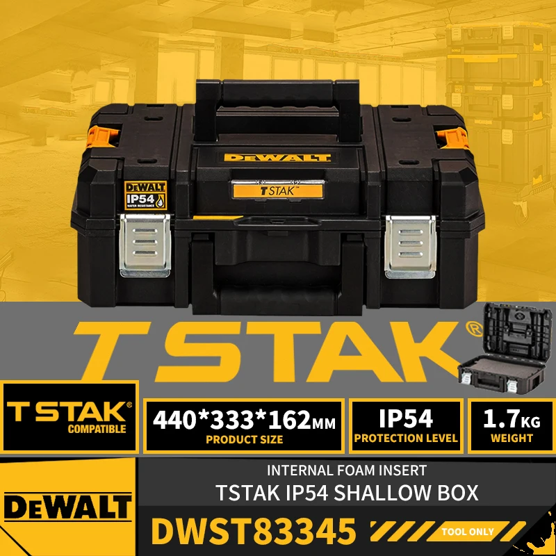 DEWALT DWST83345-1 Stackable Toolbox IP54 Portable Hardware Box TSTAK 2.0 Case Built In Foam Cushion