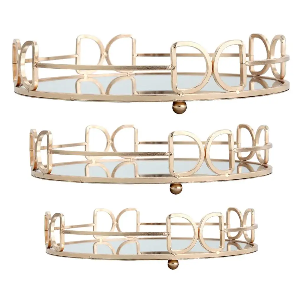 Decorative Glass Metal Tray Round Plate Mirror Decorative Cosmetics Tray Jewelry Perfume Organizer for All Occasions